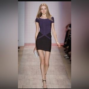 Hervé Leger Black & Purple Off the Shoulder Colorblock Dress size L